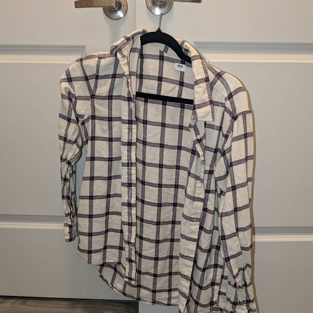 Uniqlo White plaid Flannel